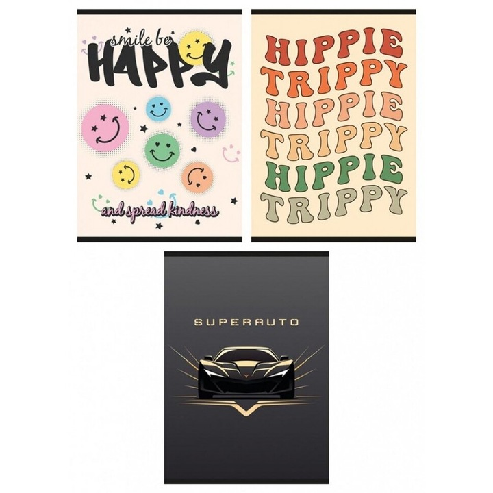 3 db A4-es füzet szett, Gimboo, 32 kockás lap, laminált borító, 302x216mm