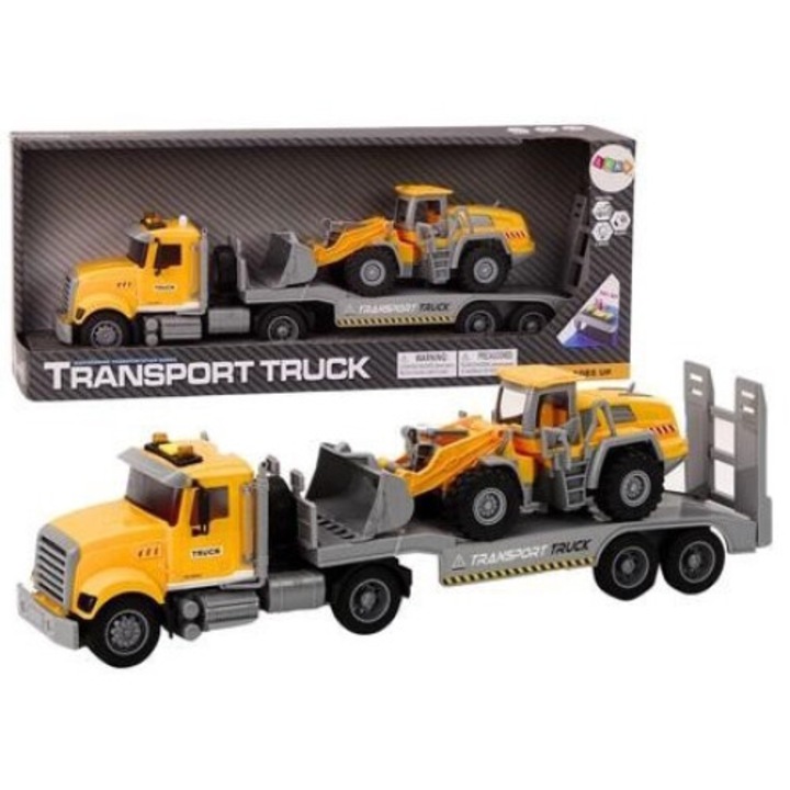 LEANToys Комплект камион с кран и багер, жълто, светлини и звуци, 45,5x11,5x8,5 cm