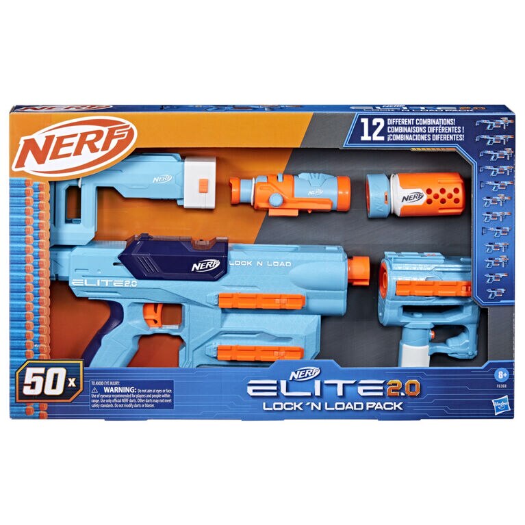 Pistol Nerf Elite 2.0 Lock N Load Pack, Hasbro, 50 sageti, 12