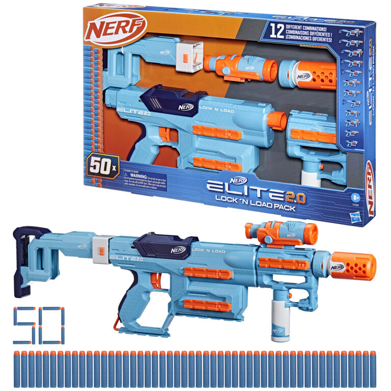 nerfセット Pistol Nerf Elite 2.0 Lock N Load Pack, Hasbro, 50 sageti, 12