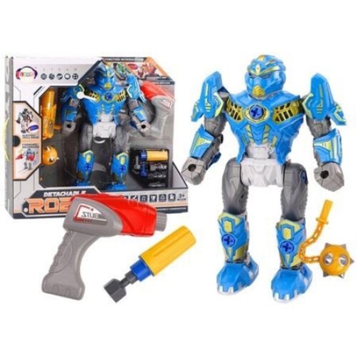 Играчка робот LEANToys, трансформиращ се, със светлини и звуци, син, 36,5x24x12,5 см
