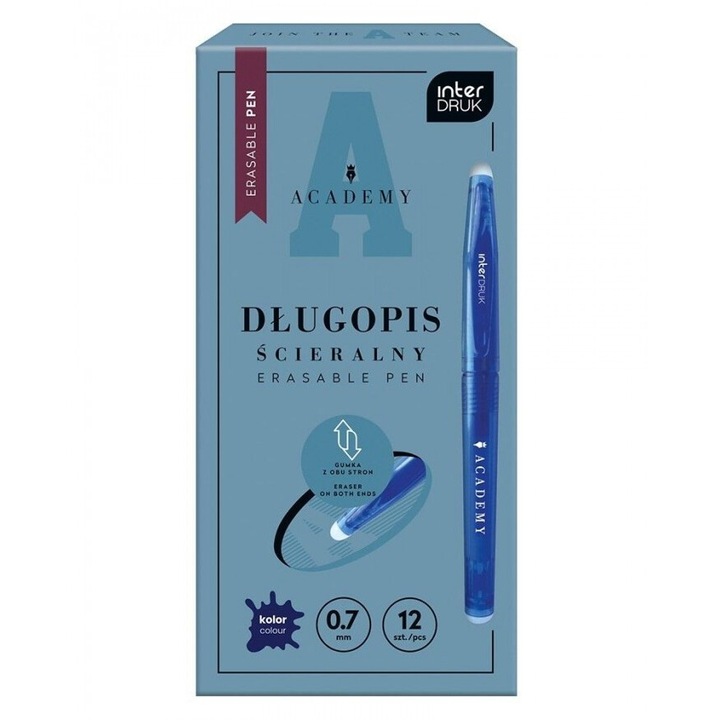 Set pixuri stergibile Interdruk Academy, albastru, 74x150mm, 12 bucati