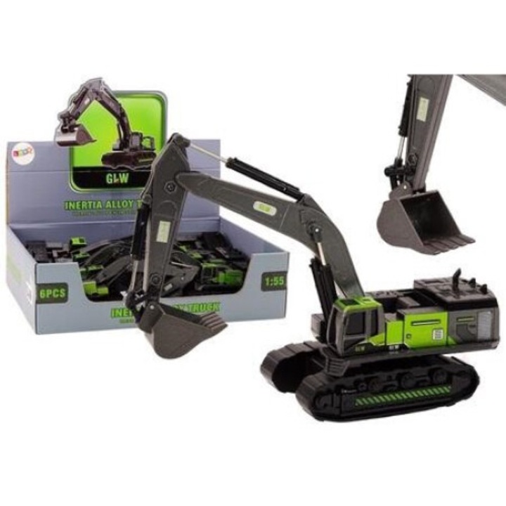 Excavator pe senile LEANToys, metal, scara 1:55, negru/verde
