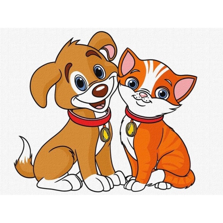 Set Pictura pe Numere Ideyka, pisicuta si catel, 30x40cm