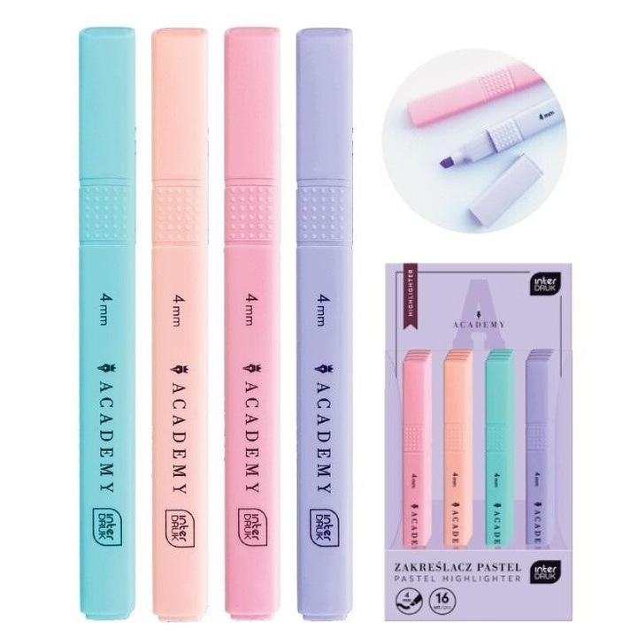 Set de markere pastelate Academy, Interdruk, 16 bucati, multicolor, 96x143mm