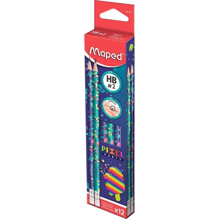 Creion cu guma Maped, HB, 12 bucati, multicolor