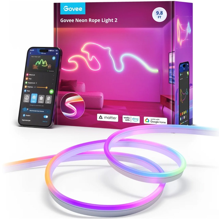 Смарт LED лента Govee Neon H61D3 RGBIC, Wi-Fi, Bluetooth, Matter, 36W, Music Sync, Alexa, Google Assistant, 3м