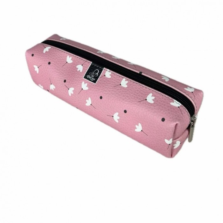 Bee-bee kocka tolltartó, öko-bőr, rózsaszín fehér virágokkal, 21x5.5x5.5cm