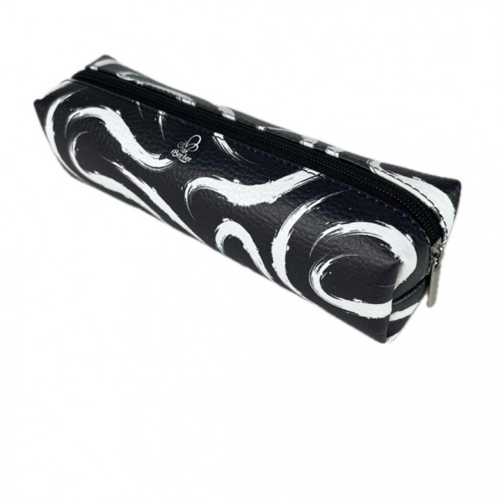 Несесер тип куб Bee-bee, еко-кожа, черно/бяло, 21x5.5см