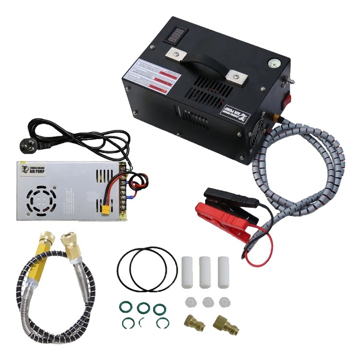 Въздушен компресор PCP, 1-300 бара, бързо пълнене 18 мин, 12V/110V/220V, черен, обща версия-2