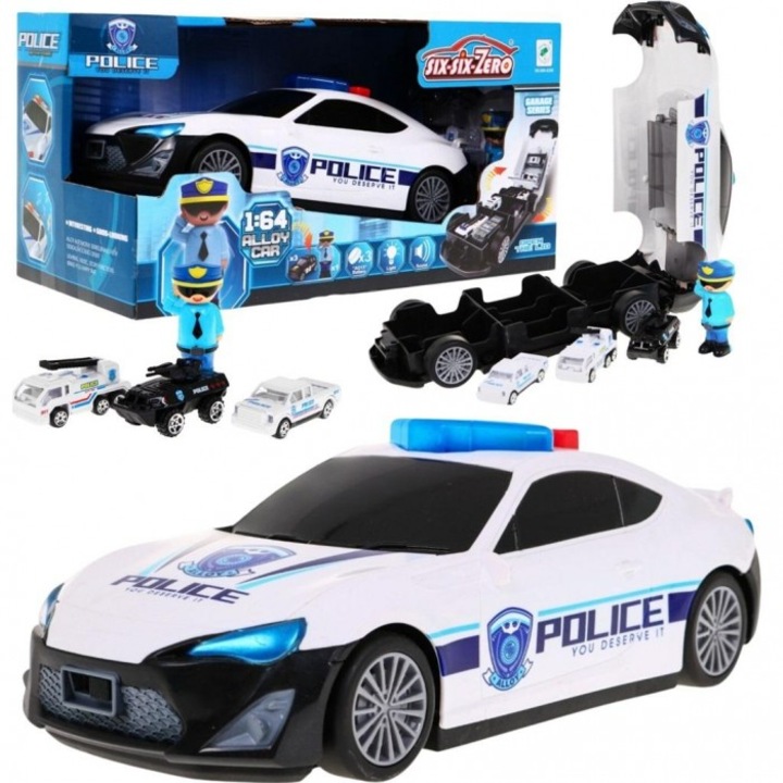 MAKSIK játékkészlet, kihajtható rendőrautó, fény- és hangeffektek, figura, 3 éves kortól