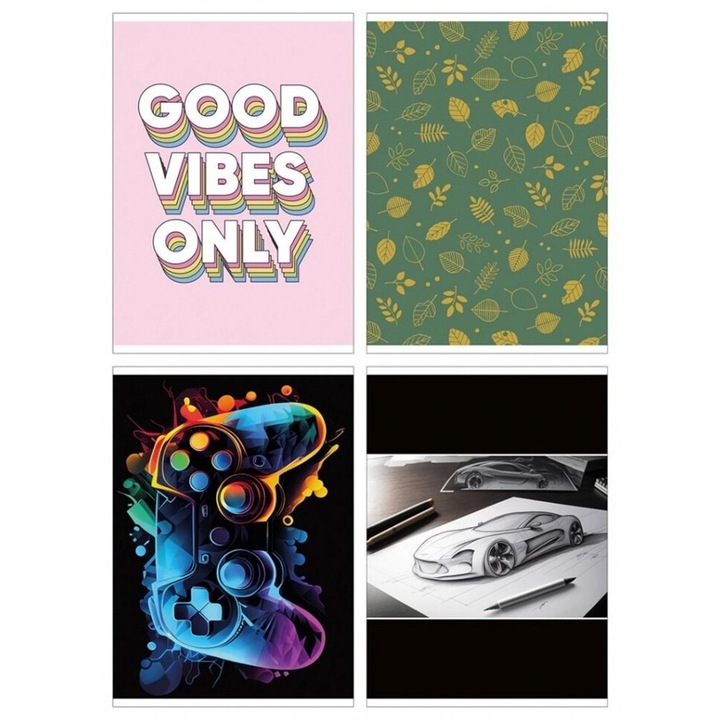 4 db A5-ös füzet készlet, Gimboo, 60 kockás lap, laminált borító, piros szél, 210x157mm