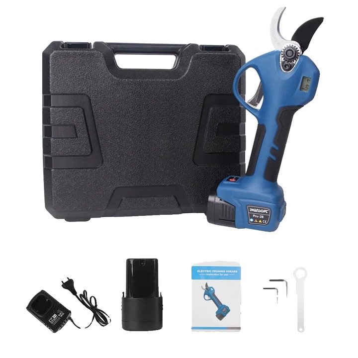 Foarfeci electrice de gradinarit, 28mm, 16.8V, acumulator, set cu incarcator, manual utilizare, carcasa, cheie Allen