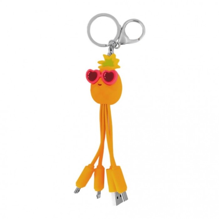 Breloc MCD ananas 3 in 1, incarcare Micro/Lightning/Type-C, 18x10cm