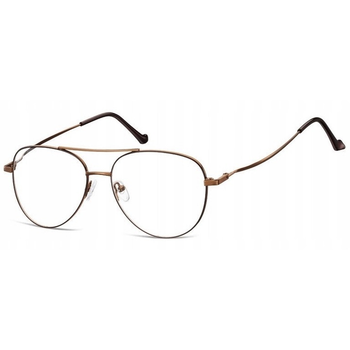 Ochelari corectivi unisex, Sunoptic, Pilot Aviator, set 3 piese, maro lucios, 56x15x142mm