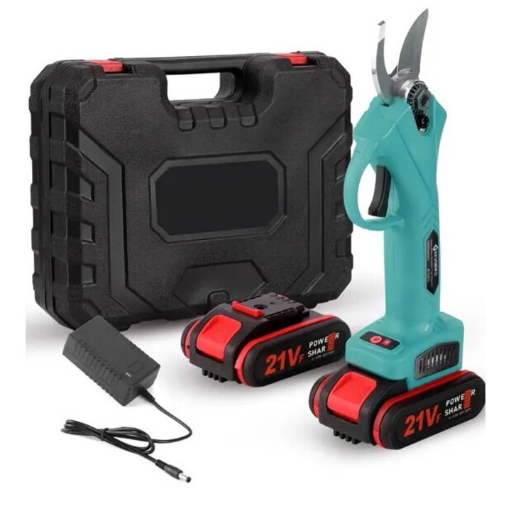 Foarfeca electrica de gradinarit, lama SK5, baterie reincarcabila 1200mAh, albastru, set 2 baterii, 252x91x55mm