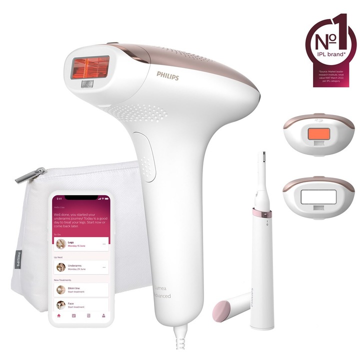 Епилатор, IPL Philips Lumea BRI 921/00, UV филтър, за тяло и лице, бял/розов, 255x132x232mm