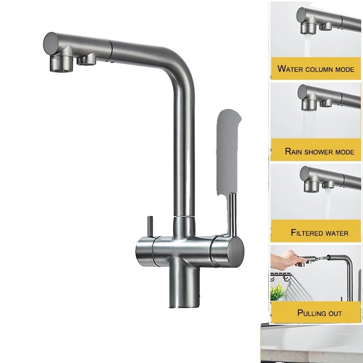 Szaniter csaptelep, hideg és melegvíz funkció, tartós sárgaréz konstrukció, sötétszürke