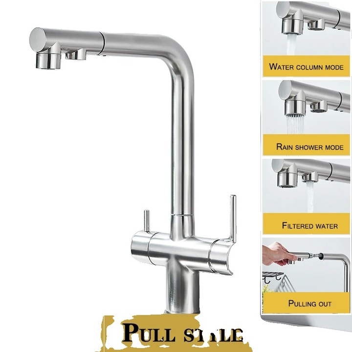 Sanit&aacute;r csaptelep, 2 foganty&uacute;s, modern design, meleg &eacute;s hideg v&iacute;z, inox