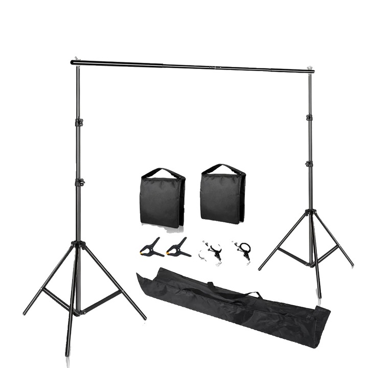 Fotóháttér-tartó, teleszkópos kialakítás, 4 darabos szorítókészlet, 2000x3000cm