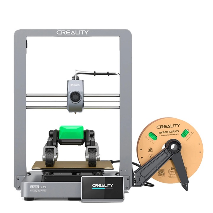 Принтер 3D Creality с автоматично нивелиране, голям обем на печат 220x220x270 mm, Ender-3 V3, сив/зелен, 490x455x625 мм