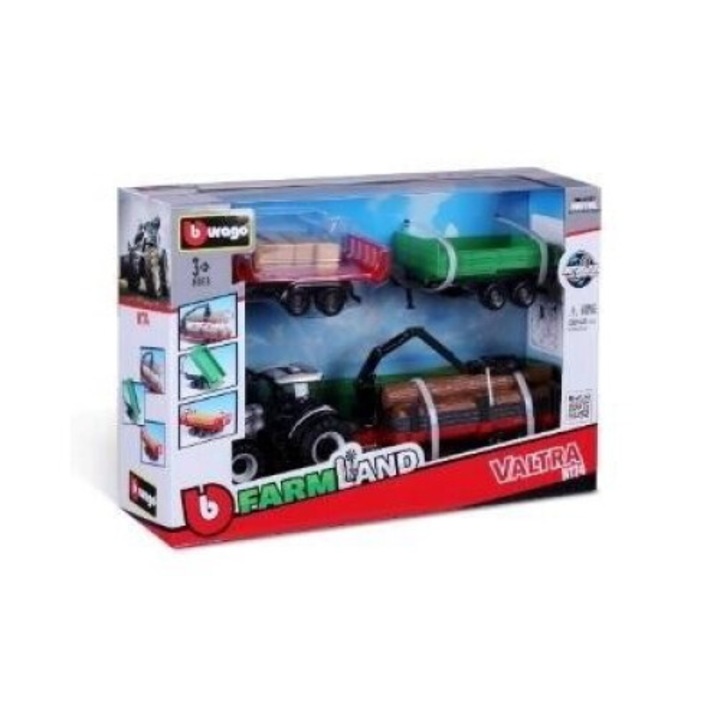 Set Tractoare Valtra N174 cu 3 Remorci, BBurago, 317x216mm