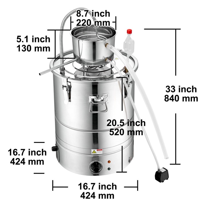 Desztilláló eszköz, 50L, elektromos fűtés 2800W, rozsdamentes, ezüst