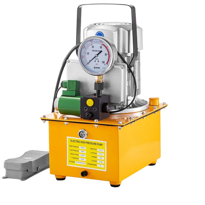 Електрическа хидравлична помпа, 750W, капацитет 7L, налягане 10000 PSI, единичен соленоид, 25x31.5x42cm