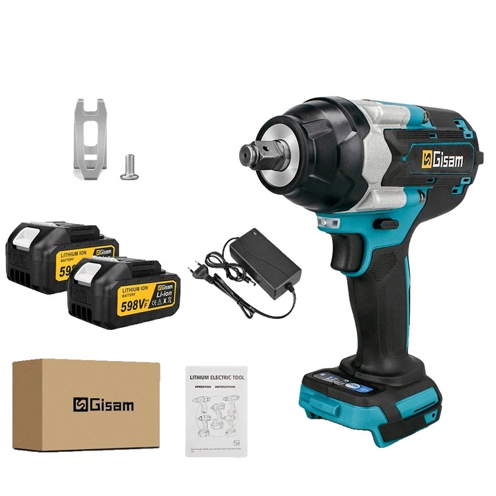 Masina de insurubat cu impact Gisam, 1800NM, 18V, 7200 rpm, cu 2 baterii Li-ion, lumina LED, albastru/negru