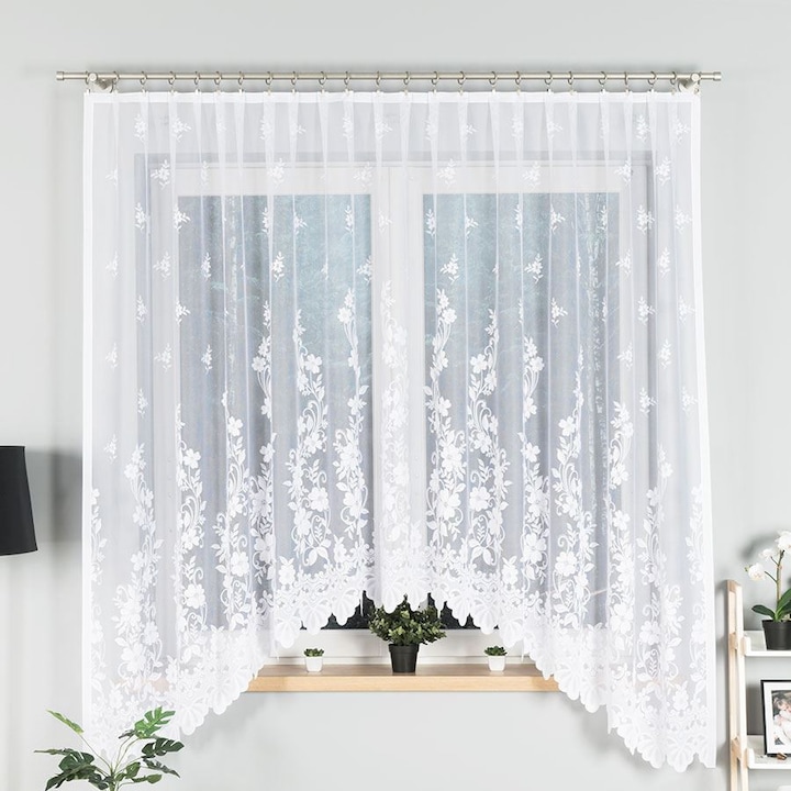 Перде, Markizeta, десен на цветя, жакард, 300 х 180 см, бяло