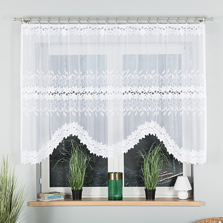 Jacquard függöny, Felszerelésre kész, Bastia modell, 280x130 cm, Marquise, Fehér