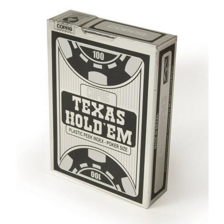 Set de carti de joc Texas Hold'em, Cartamundi, plastic, argintiu/negru, 54 piese, 16+