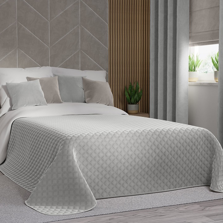 Кувертюра Markizeta Velvi, геометрична, 220x240см, пастелно сива