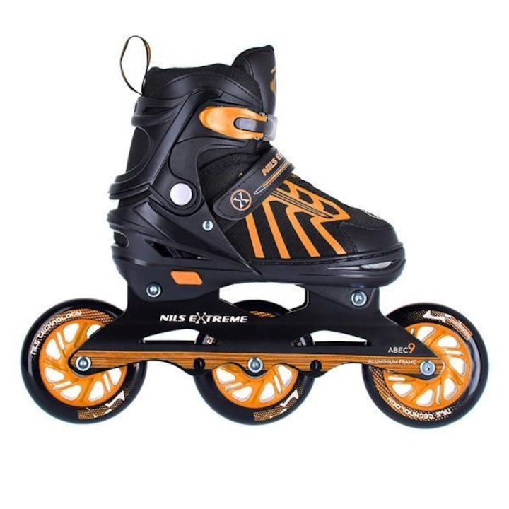 Patine cu rotile, Nils Extreme, ABEC9, negru cu portocaliu, 10cm, 29-33