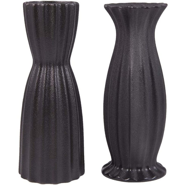 Set de 2 vaze ceramice negre mate, AMRINUGL, design modern, rezistente la abraziune, dimensiuni variate