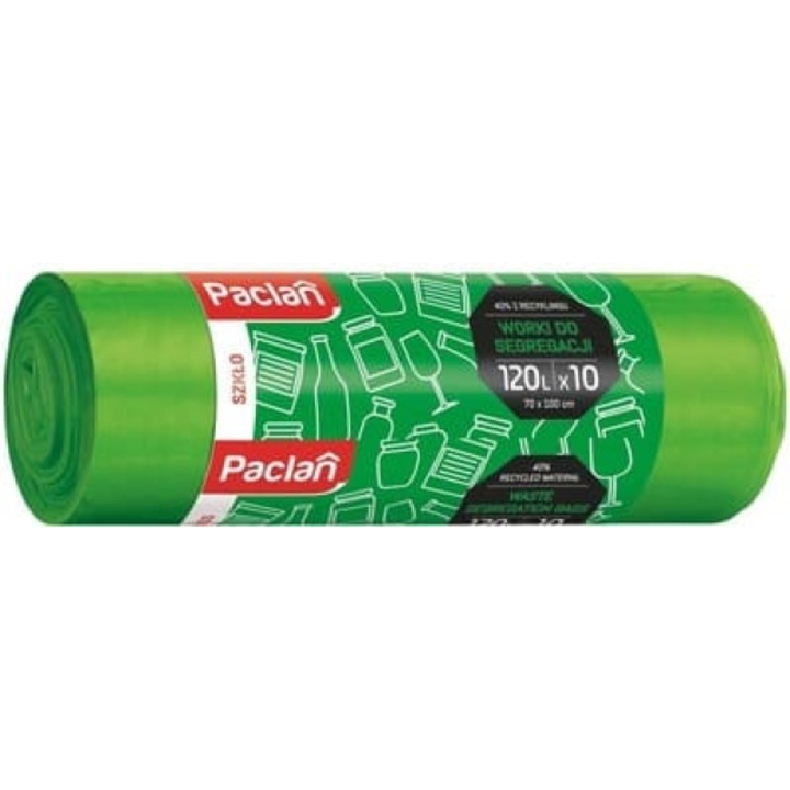 Торби за боклук Paclan за разделно зелено стъкло, 70x100см, комплект 10 бр., 120 л