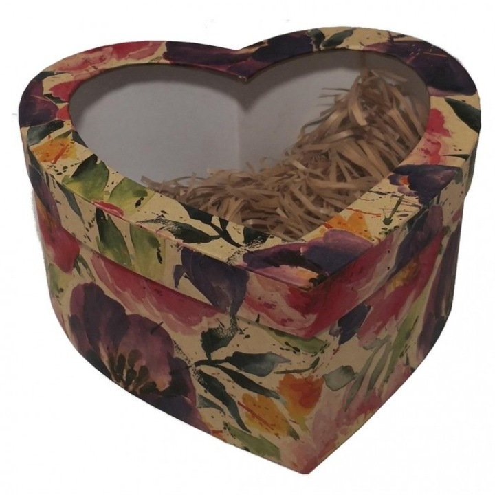 Cutie cadou Ziemia Obiecana Passion Flowers, forma inima, kraft, 265x282 mm