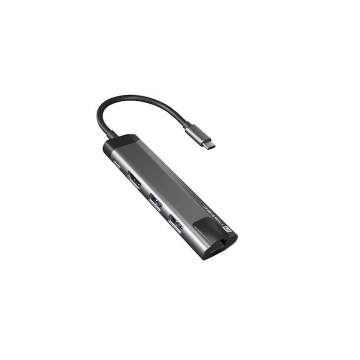 Докинг станция Natec, Fowler Go Multiport Adapter 5 in 1, 2xUSB 3.0 HUB, HDMI 4K, USB-C PD, RJ45