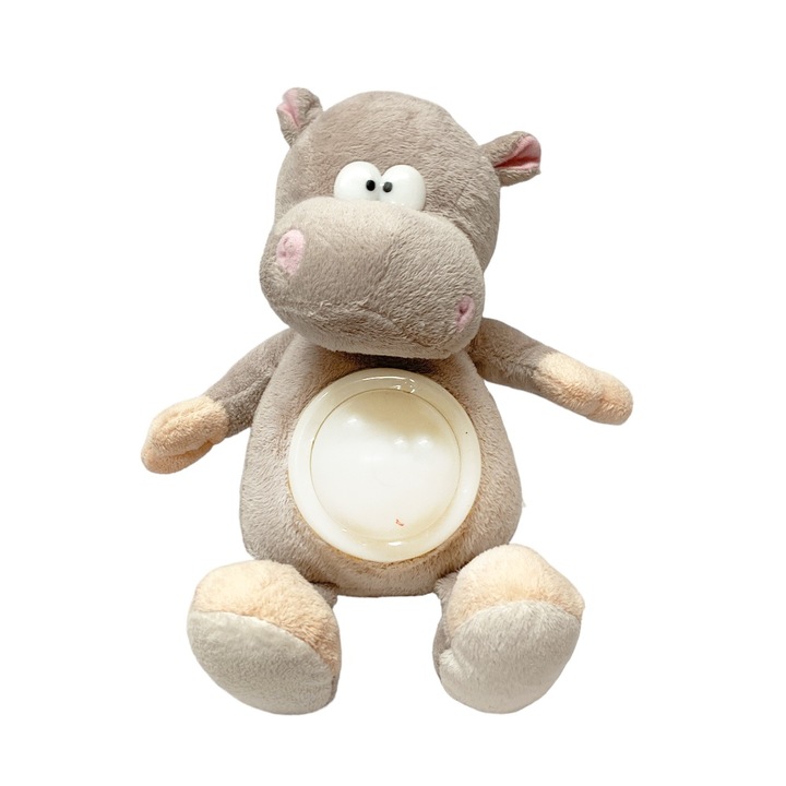 Светеща плюшена играчка Chippo 6121-28-A 1-99, Хипопотам, Светещо коремче, 28 см, Сив