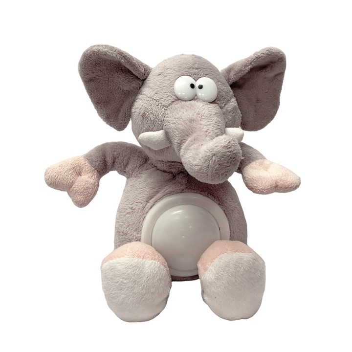 Светеща плюшена играчка Chippo 6121-28-B 1-99, Слон, Светещо коремче, 28 см, Сив