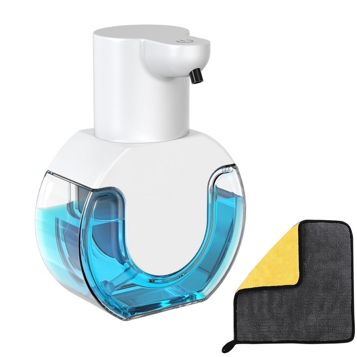 Automata habzó szappanadagoló, Zggzerg, Infravörös érzékelővel, Érintésmentes, LED jelző, 4 habzási fokozat, IPX6 vízálló, USB töltés, Mosogatószerhez, fertőtlenítőhöz, tusfürdőhöz, ABS/PP, 430 ml, Fehér /Átlátszó