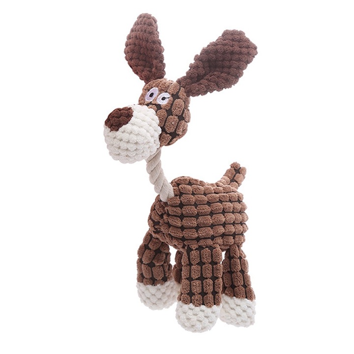 Jucarie pentru animale, catifea ananas, sunet, forma de magar, rezistent la muscaturi, Maro