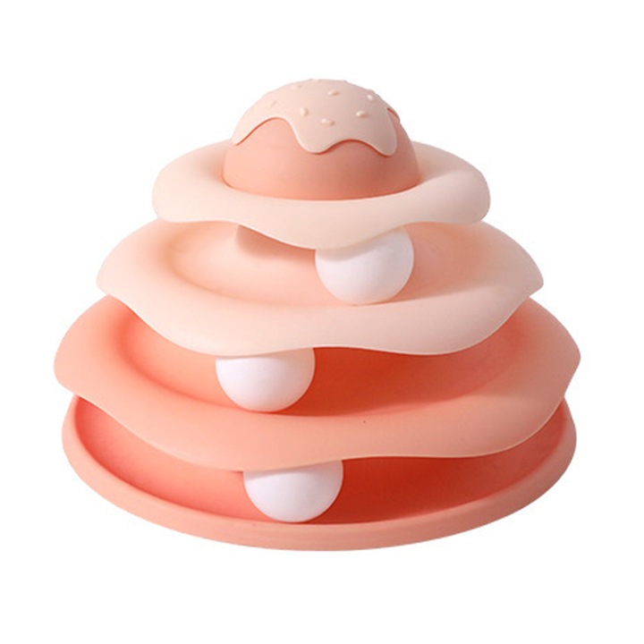 Jucarie Interactiva Pentru Pisici, Zggzerg, 3 Nivele, Cu bile, Demontabil si asamblabil, Usor de curatat, Rezistent la uzura, Design de inghetata, Pentru stimuleaza instinctul de vanatoare, PP, 24 x 16cm, Roz