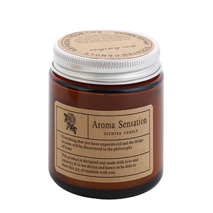 Ароматерапевтична свещ, растителен восък, кафяво стъкло, 7,3x9см, 200гр, аромат на лавандула