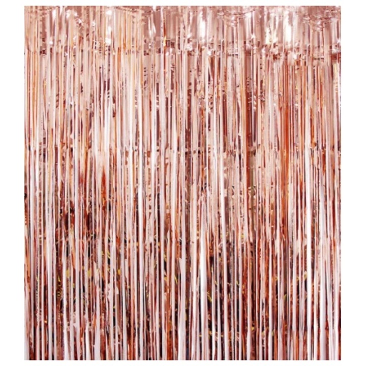 Set 2 Perdele Decorative Charmorah, 1x2 m, fundal foto, decor nunta, accesorii party, Aur roz metalizat