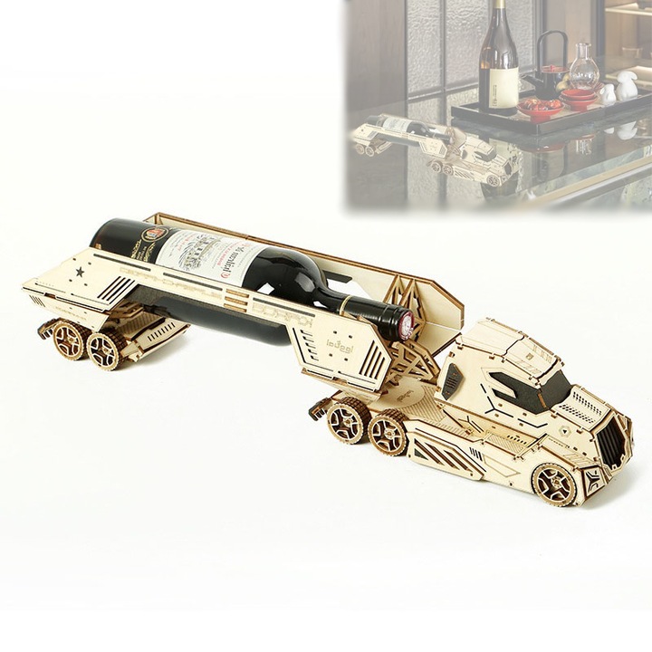 Potscove Kézzel összeszerelt fa teherautó, 3D puzzle, borospohártartó, 287 darabból áll