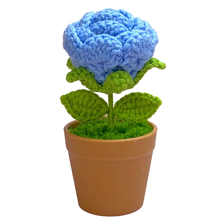 Plante artificiale, Enforose, set flori crosetate, culoare albastra, dimensiune 13x7cm