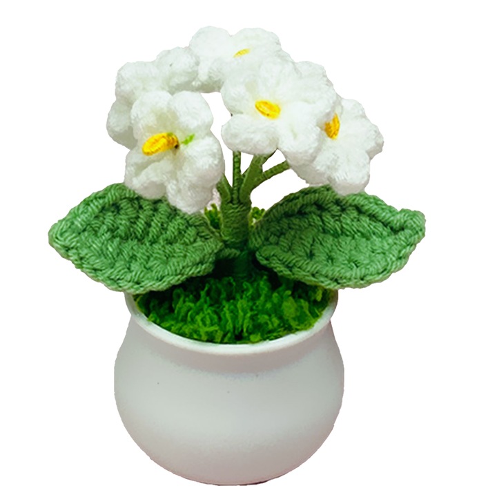 Flori crosetate din lana, set, Enforose, alb, 13x5cm