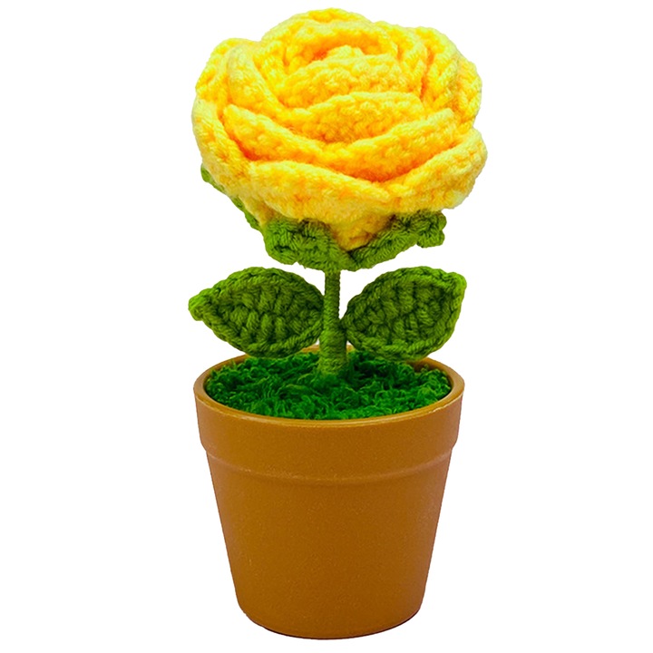 Planta artificiala, Enforose, flori crosetate, auriu, 13x7cm