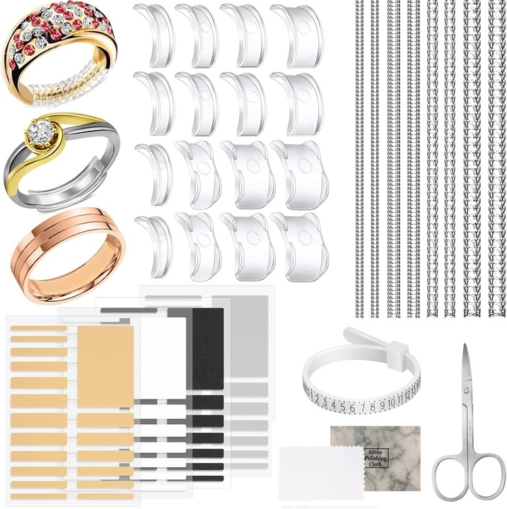 Set 112 dispozitive de reglare a marimii inelului, Prietenos cu pielea, moale si confortabil, Poliuretan, enkourakoko®